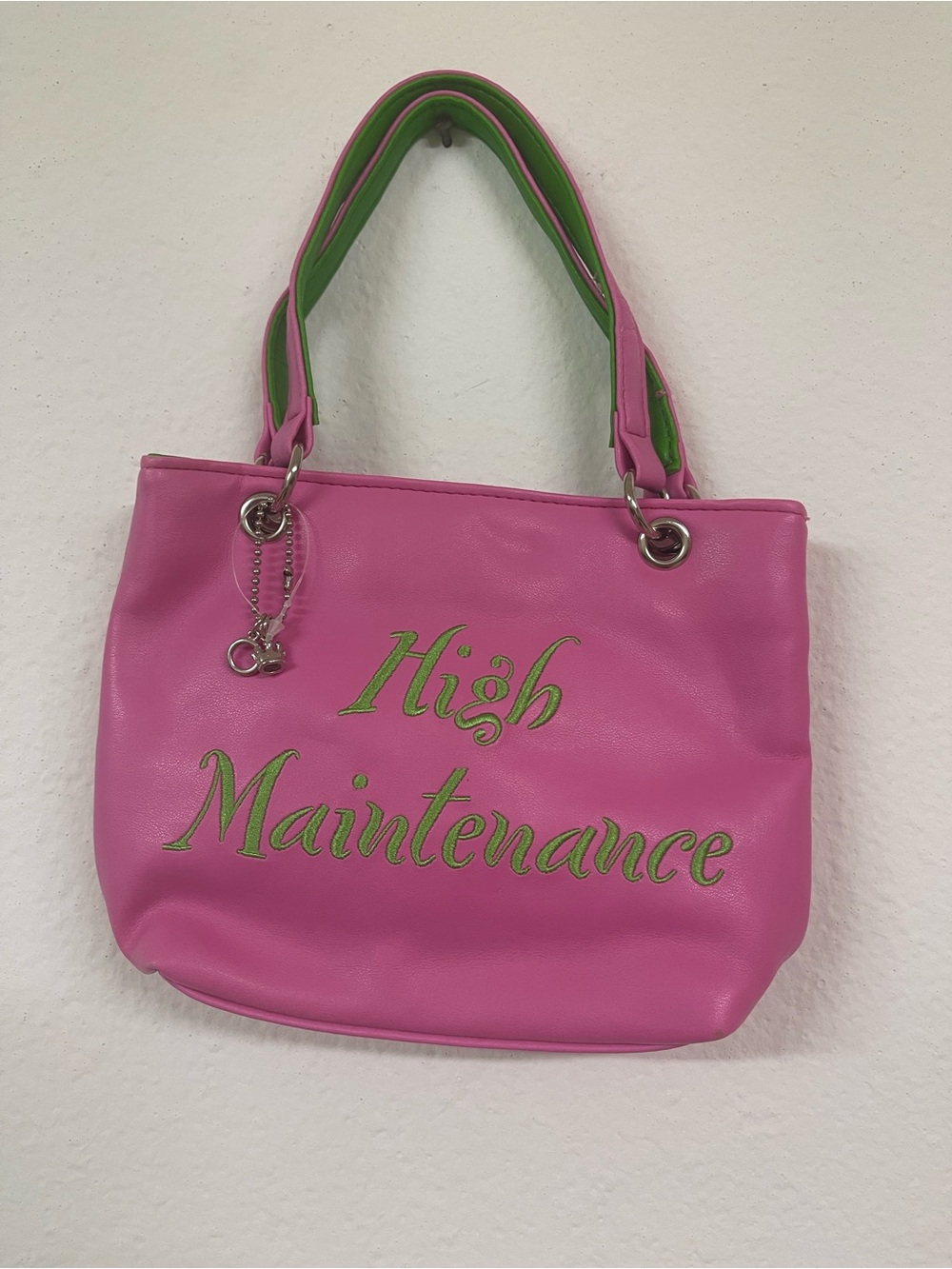 High Maintenance Pink Tote Bag with Green Accents